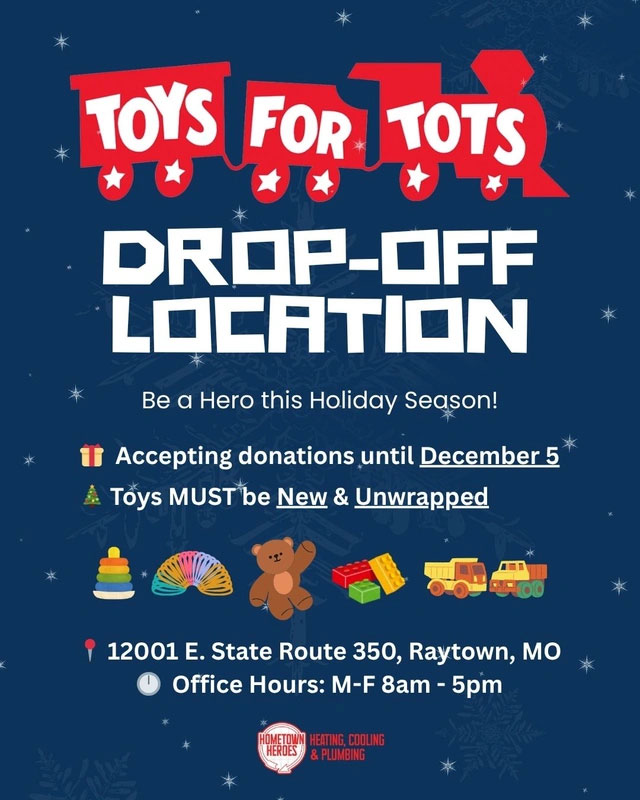 Hometown Heroes Heating, Cooling & Plumbing is a Toys for Tots drop-off location